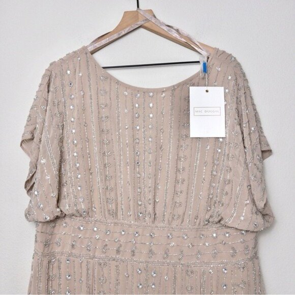NWT Mac Duggal Beaded Cap Sleeve Column Midi Dress 16 Dark Mocha 93649 - Picture 5 of 15